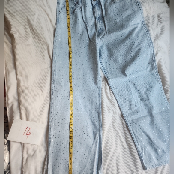 H&M RHINESTONE Embellished Denim Pants Light Denim Blue BNWT - Picture 9 of 16